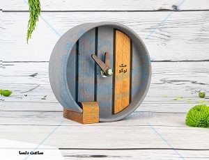 ساعت رومیزی بتنی با پایه چوبی مدل دلسا-2714