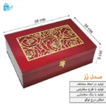 جعبه شیک چوبی کادویی با رنگ قرمز و طلایی و طرح رز