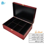 جعبه چوبی کادویی قرمز و طلایی با طرح رز