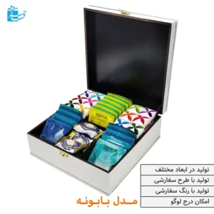 جعبه نفیس چوبی مربع سفید طرح بابونه | طراحی لطیف و خاص