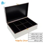 جعبه چوبی لوکس سفید طلایی مناسب هدیه طرح بابونه