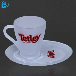 لیوان با زیرلیوانی شیشه ای یخی مات با چاپ لوگو