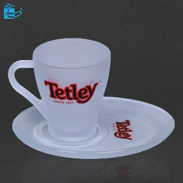 لیوان با زیرلیوانی شیشه ای یخی مات با چاپ لوگو