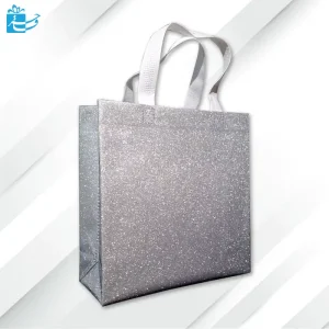 ساک دستی پارچه ای متالیک نقره ای دسته دار