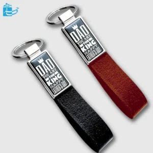 Metal keychain with leather strap, model L11