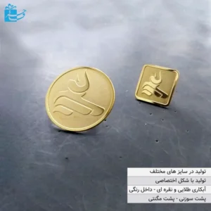 Shiny gold chest badge with magnetic back