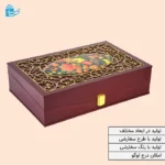 رنگبندی جعبه پذیرایی زرشکی با طرح گل و مرغ