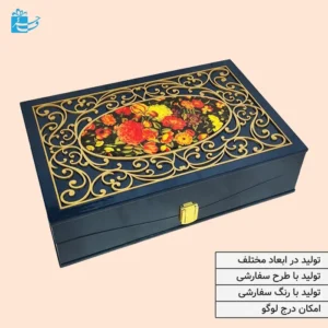جعبه چوبی سورمه ای گل و مرغ